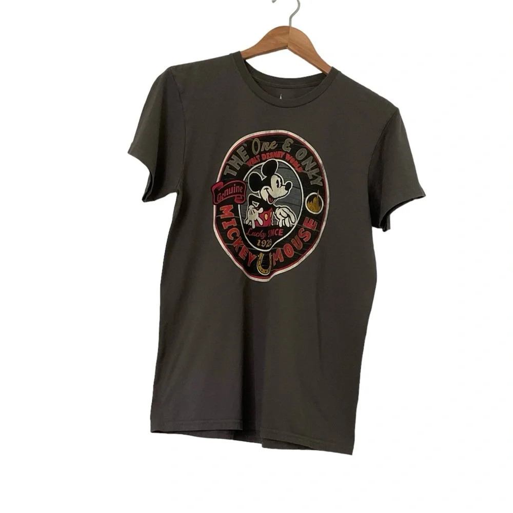 Disney World Parks Mens Mickey Mouse T- Shirt Medium Brown 100% Cotton Casual